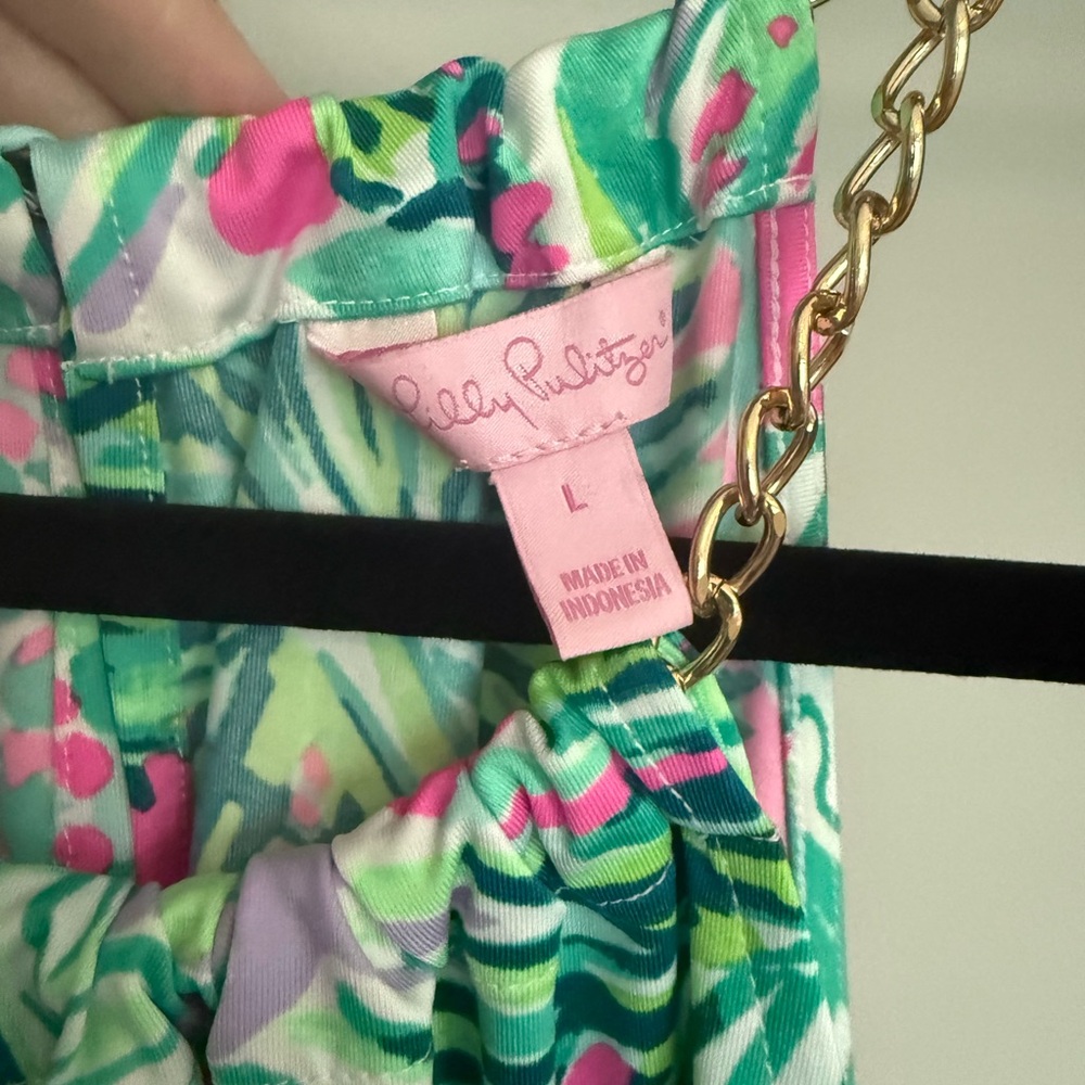 Lilly Pulitzer Pink & Green Tropical Halter Shell with Chain Neck - Picture 6 of 7